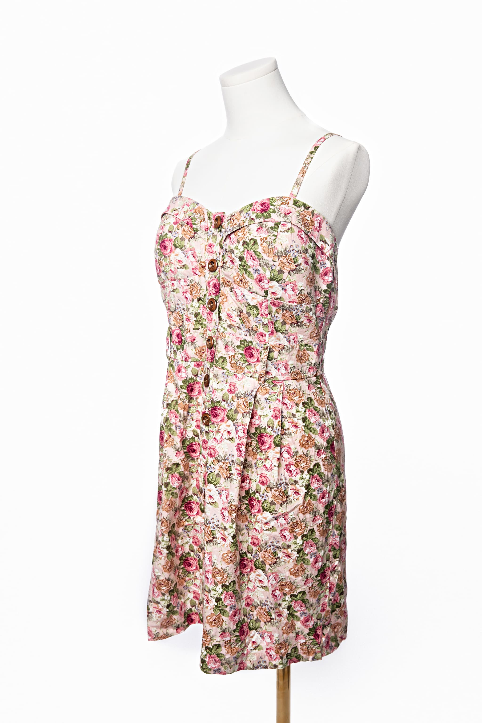 Poetry Rose Floral Button-Front Sweetheart Mini Dress