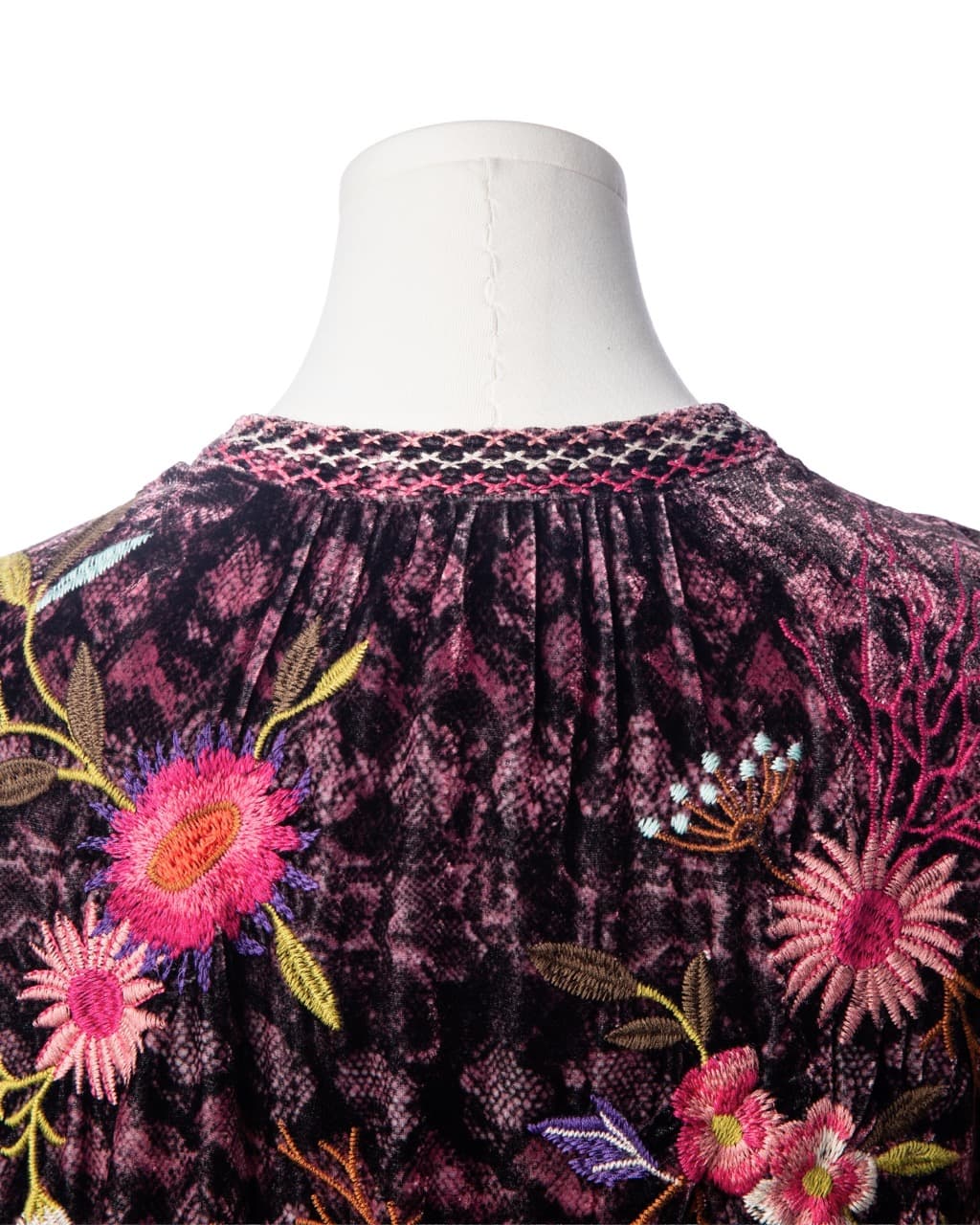 Johnny Was Plum Velvet Embroidered Floral Blouse