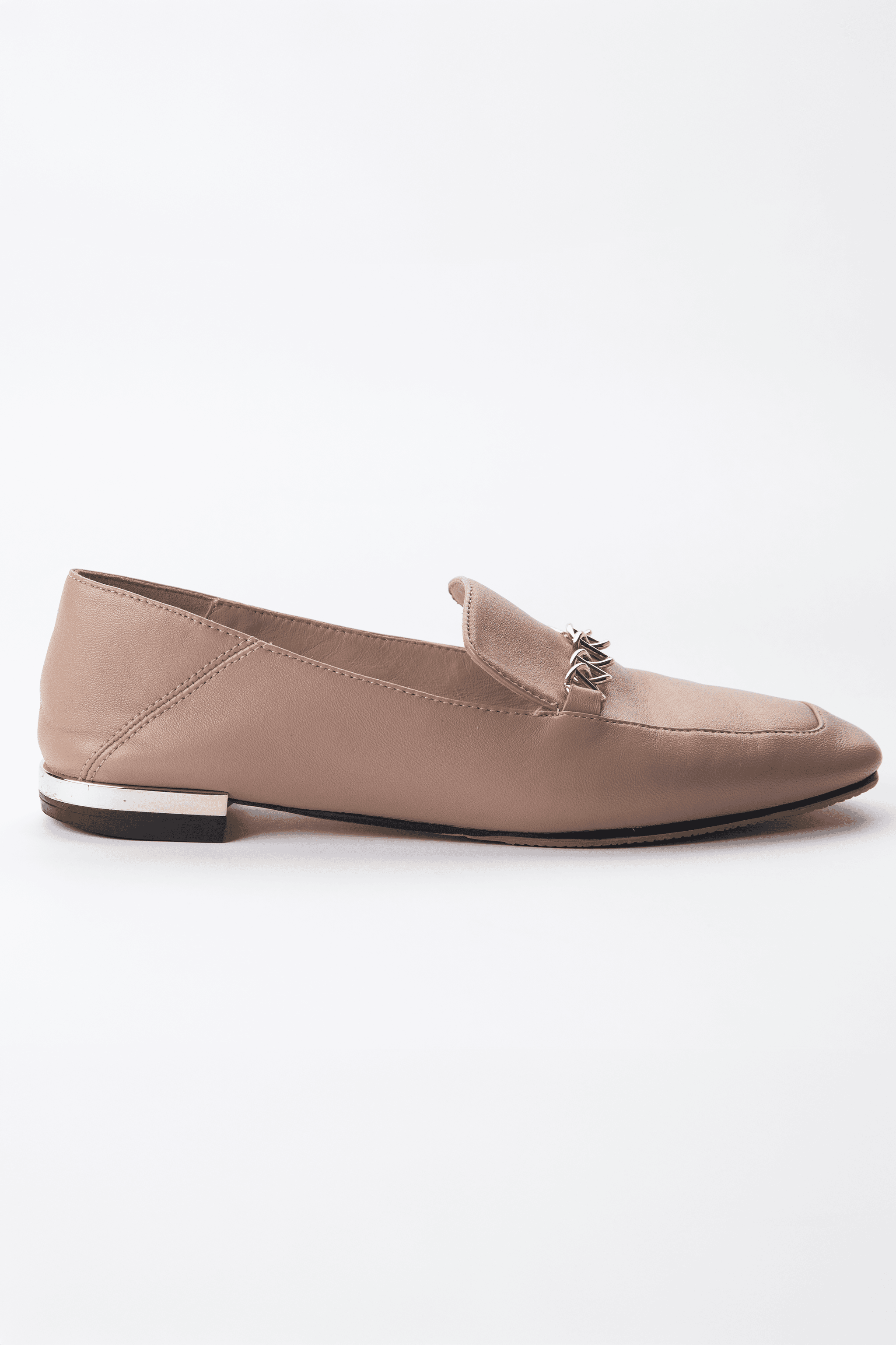 Massimo Dutti Blush Taupe Leather Chain Loafers