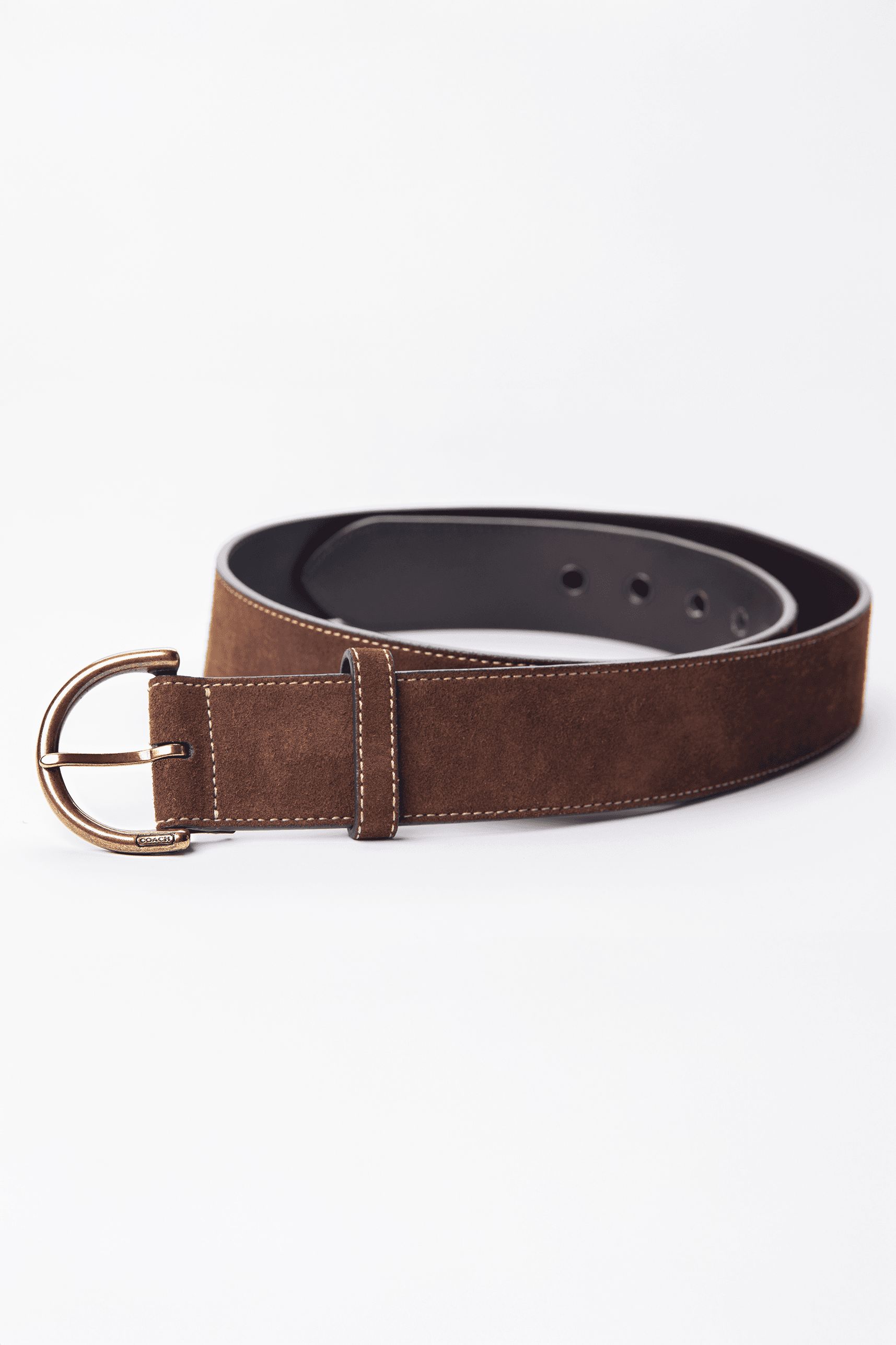 Coach Brown Suede Leather Belt with Brass Buckle
