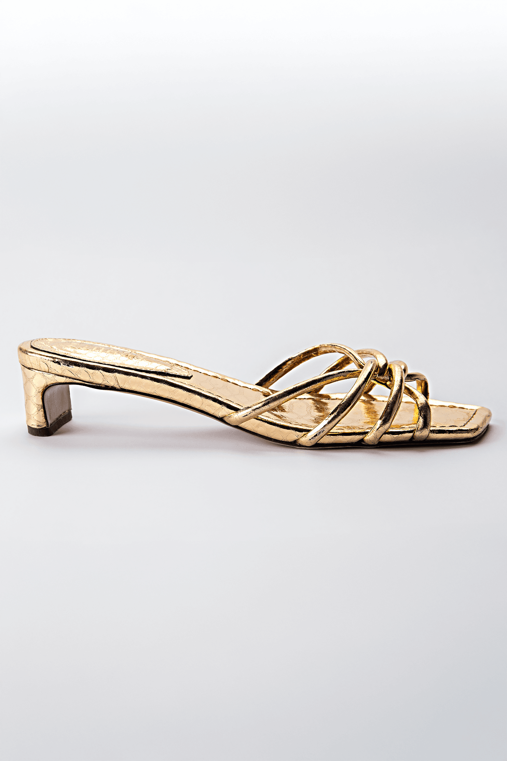 Gold Metallic Strappy Kitten Heel Sandals