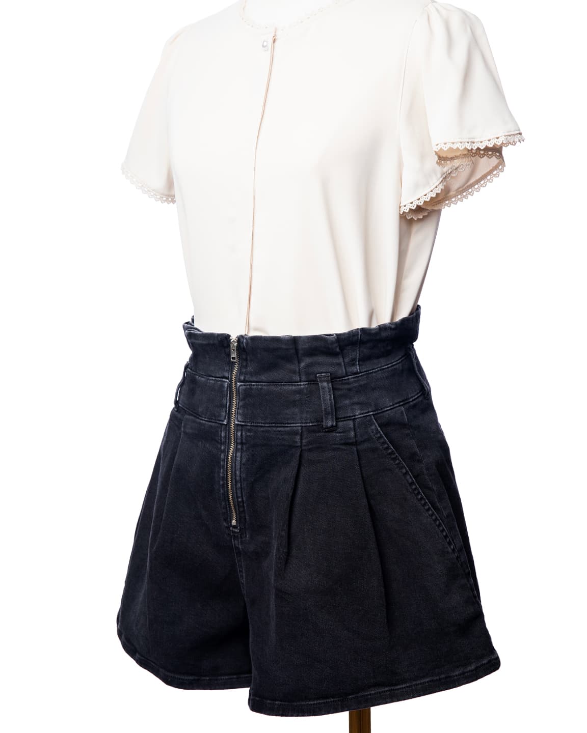 IRO Paris Tocey Zip-Detailed High-Waist Washed Black Denim Shorts