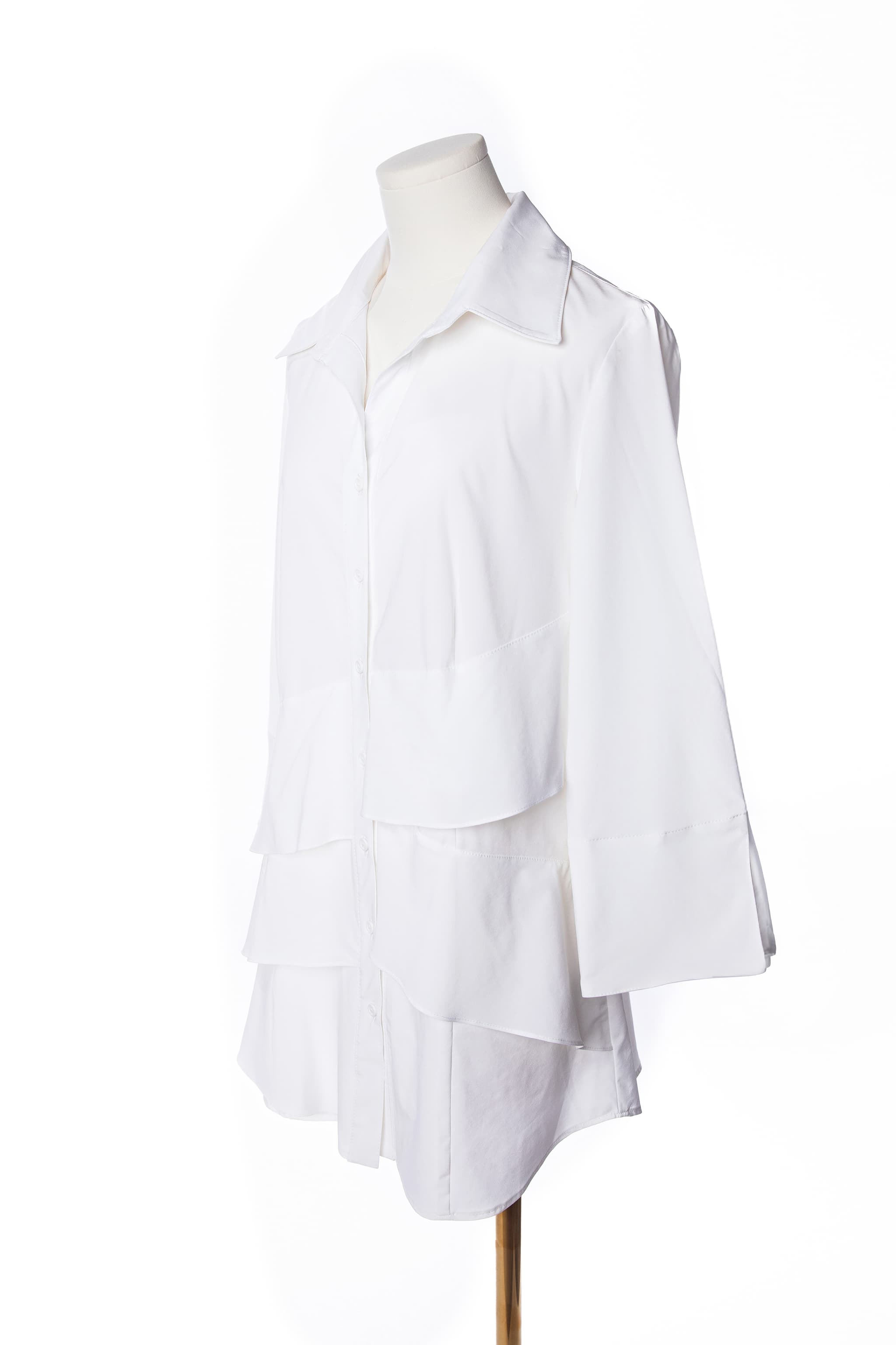 Joseph Ribkoff White Tiered Ruffle Button-Front Shirt Tunic Dress