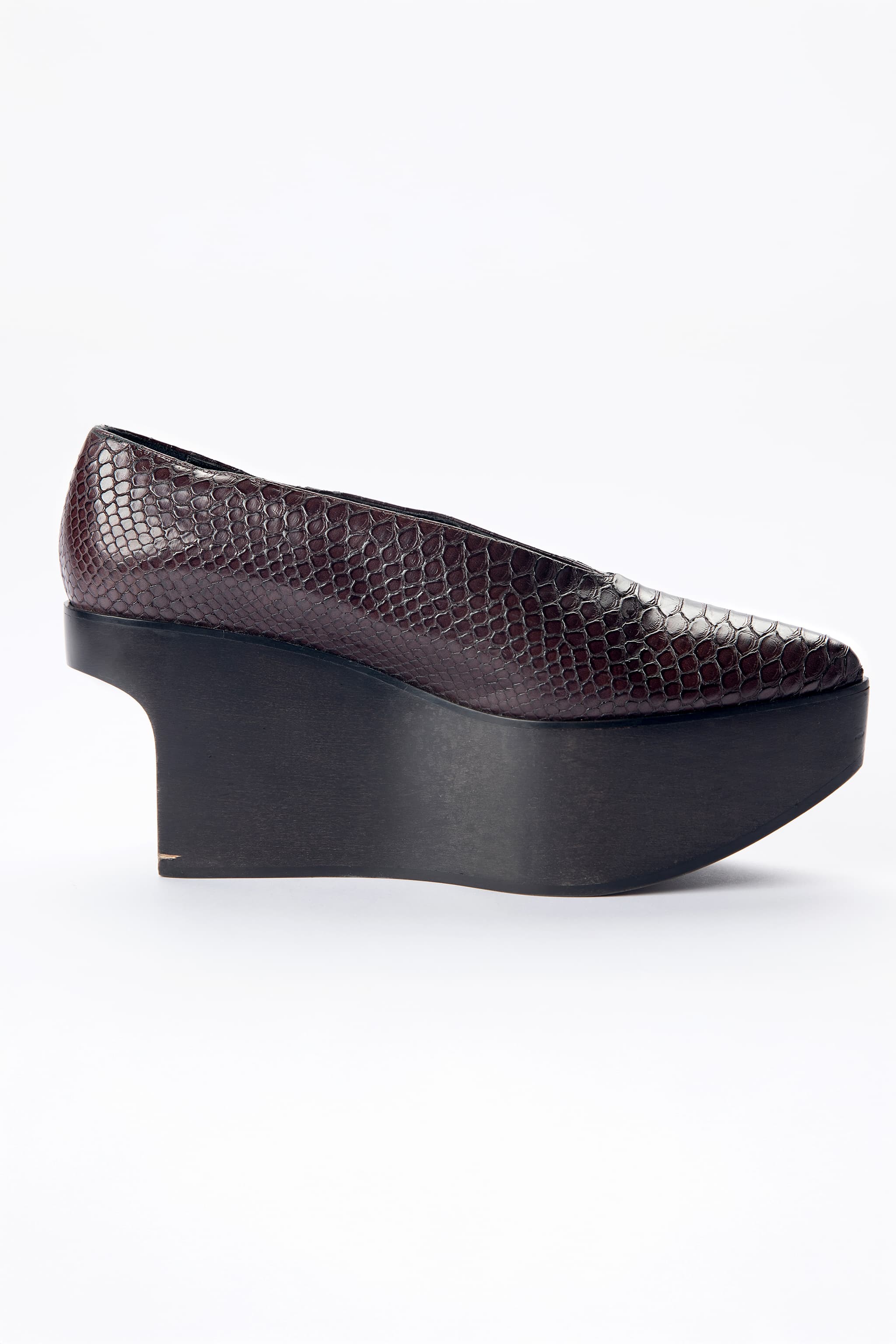 Stella McCartney Burgundy Snake-Effect Platform Wedge Loafers