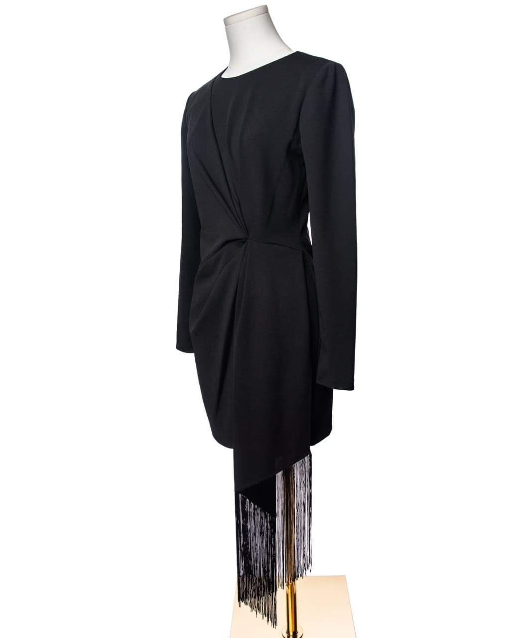 Belle Badgley Mischka Harley Black Crepe Fringe Long Sleeve Bodycon Mini Dress