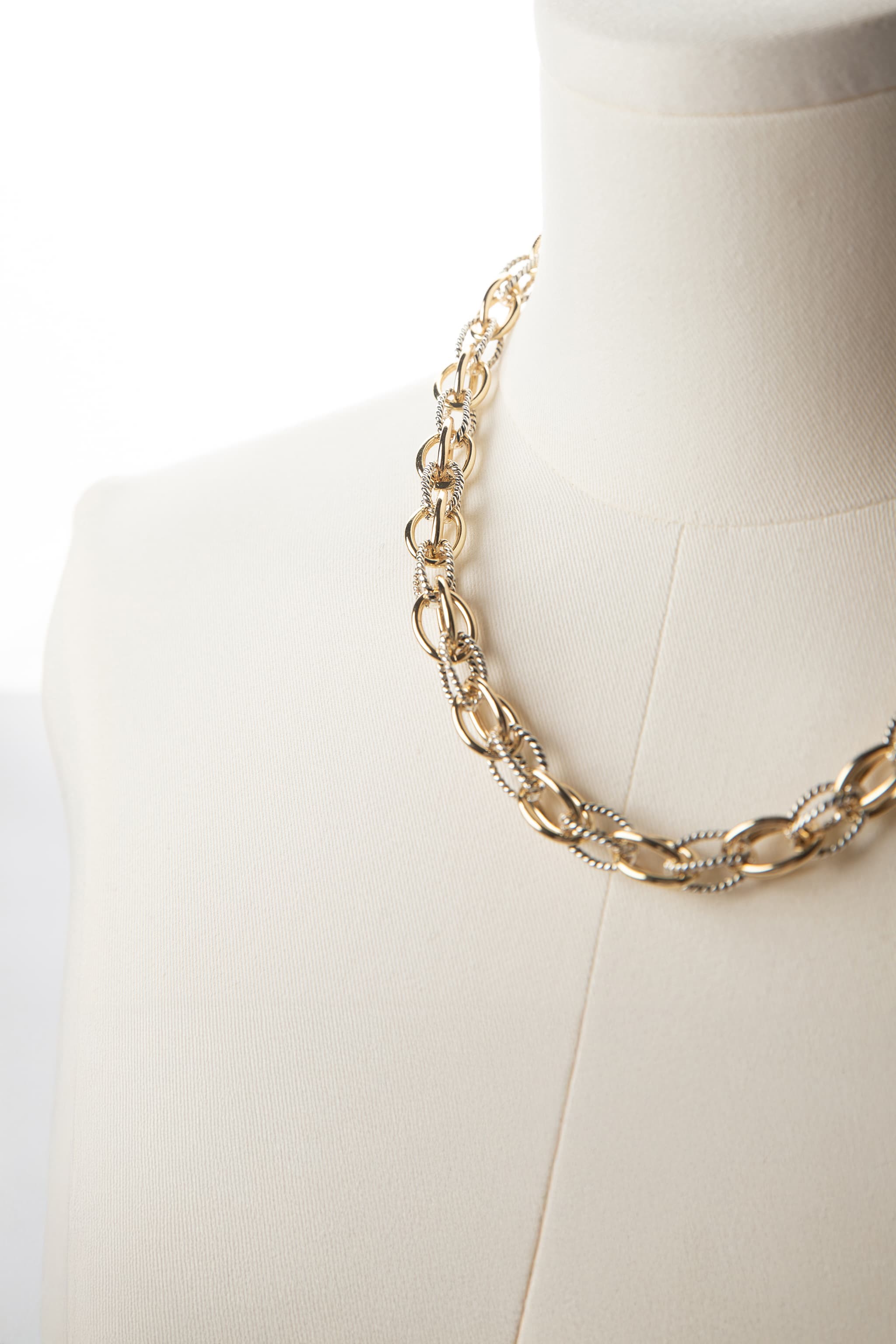 Two-Tone Textured Link Statement Necklace