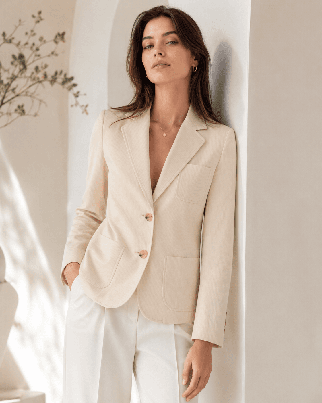 Theory Soft Ivory Textured Patch Pocket Blazer