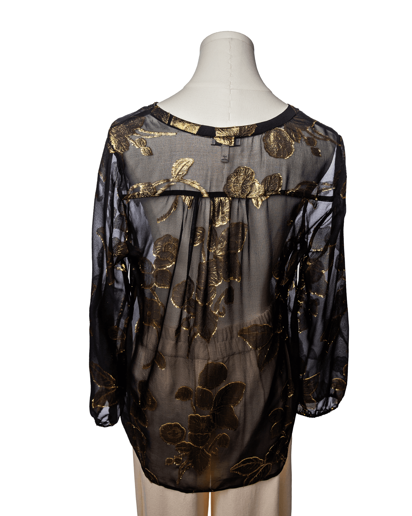 Joie Black & Gold Metallic Silk Blouse