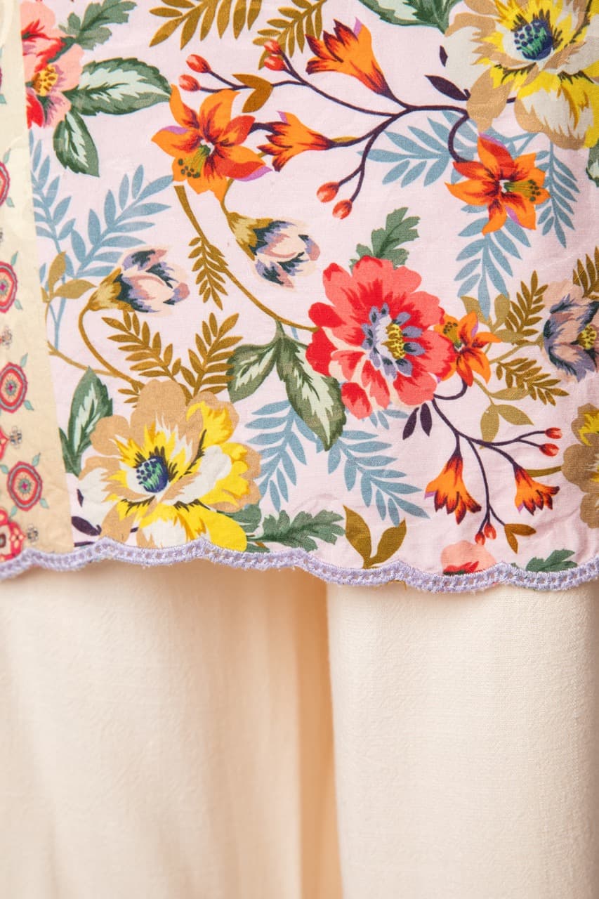 Johnny Was Patchwork Floral Boho Tunic Blouse