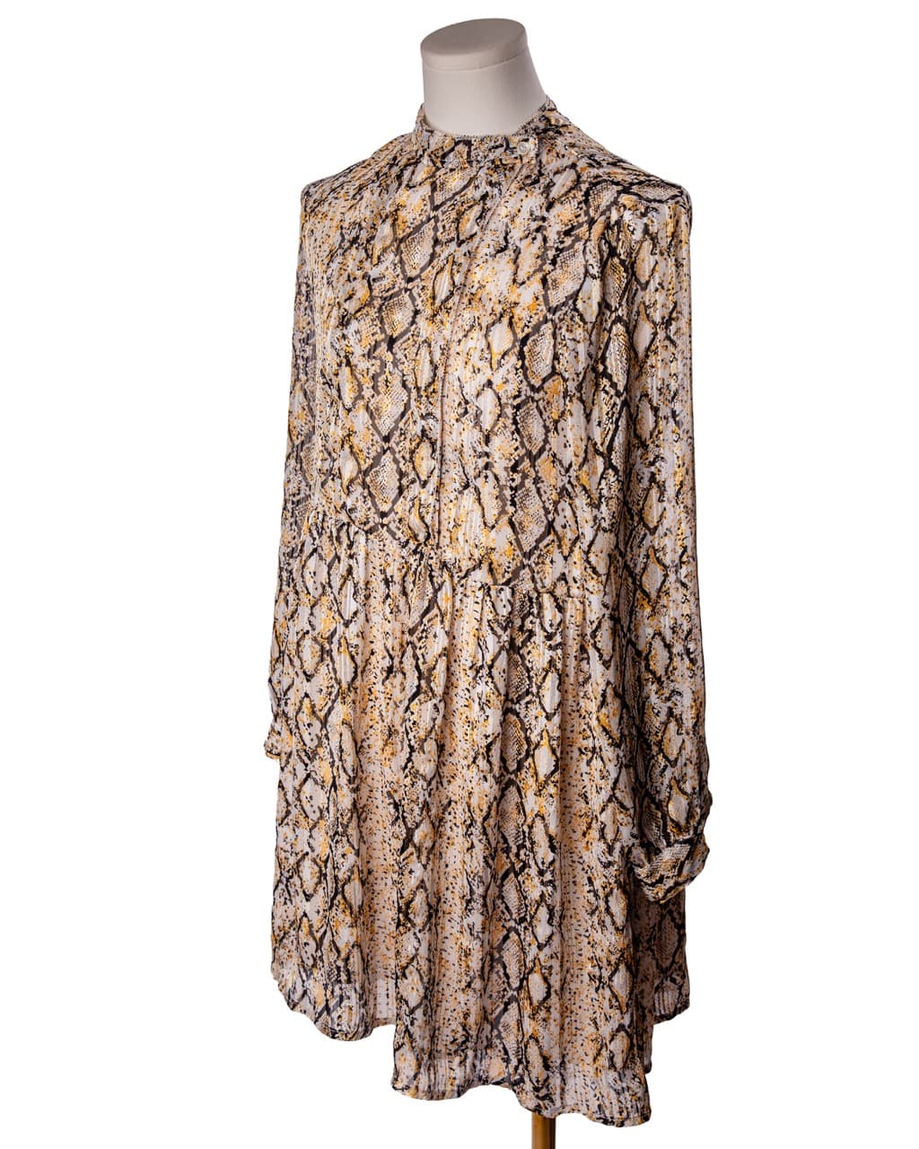 FRNCH Paris Metallic Snake Print Long Sleeve Tiered Mini Dress