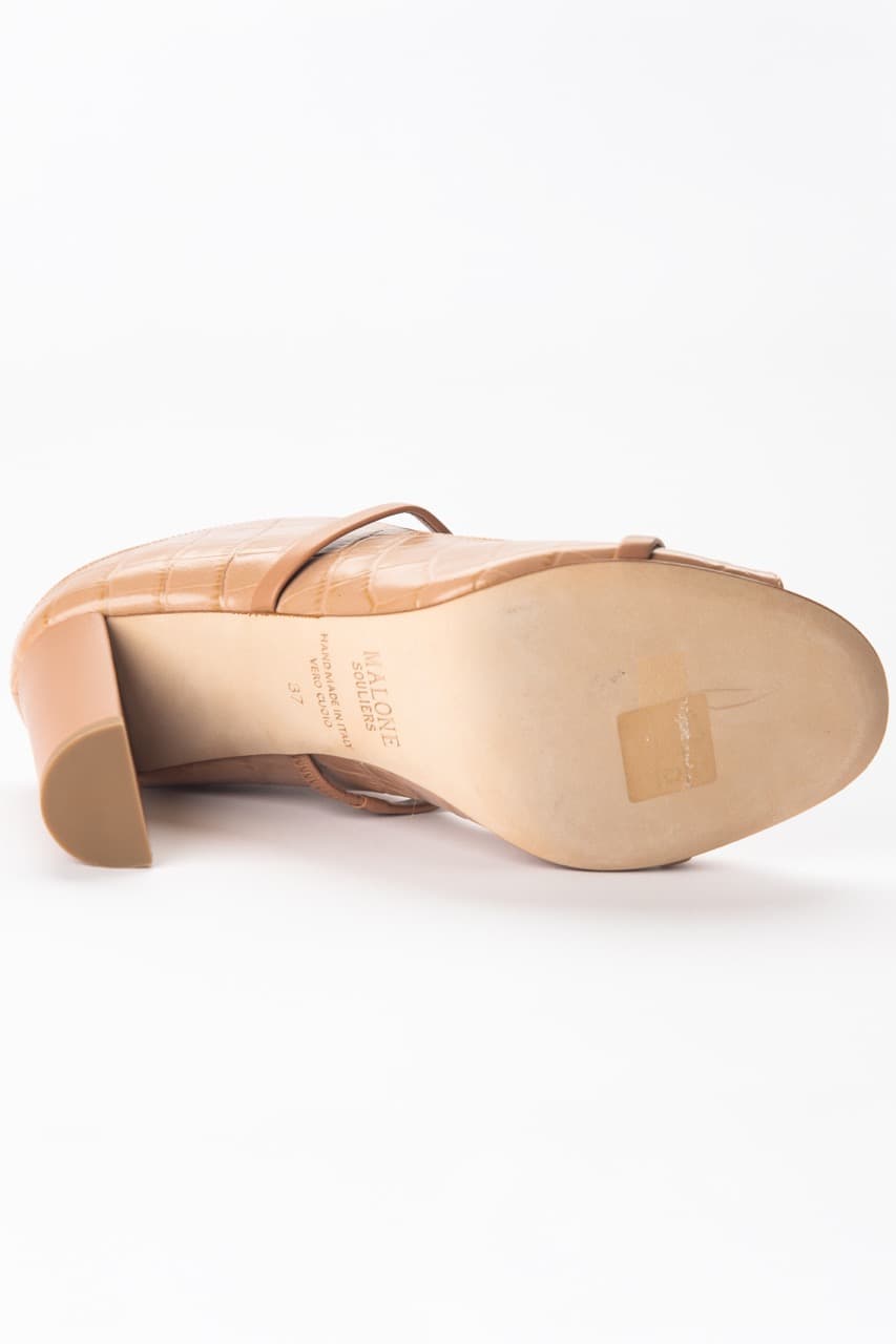 Malone Souliers Caramel Croc-Embossed Leather Mule Sandals