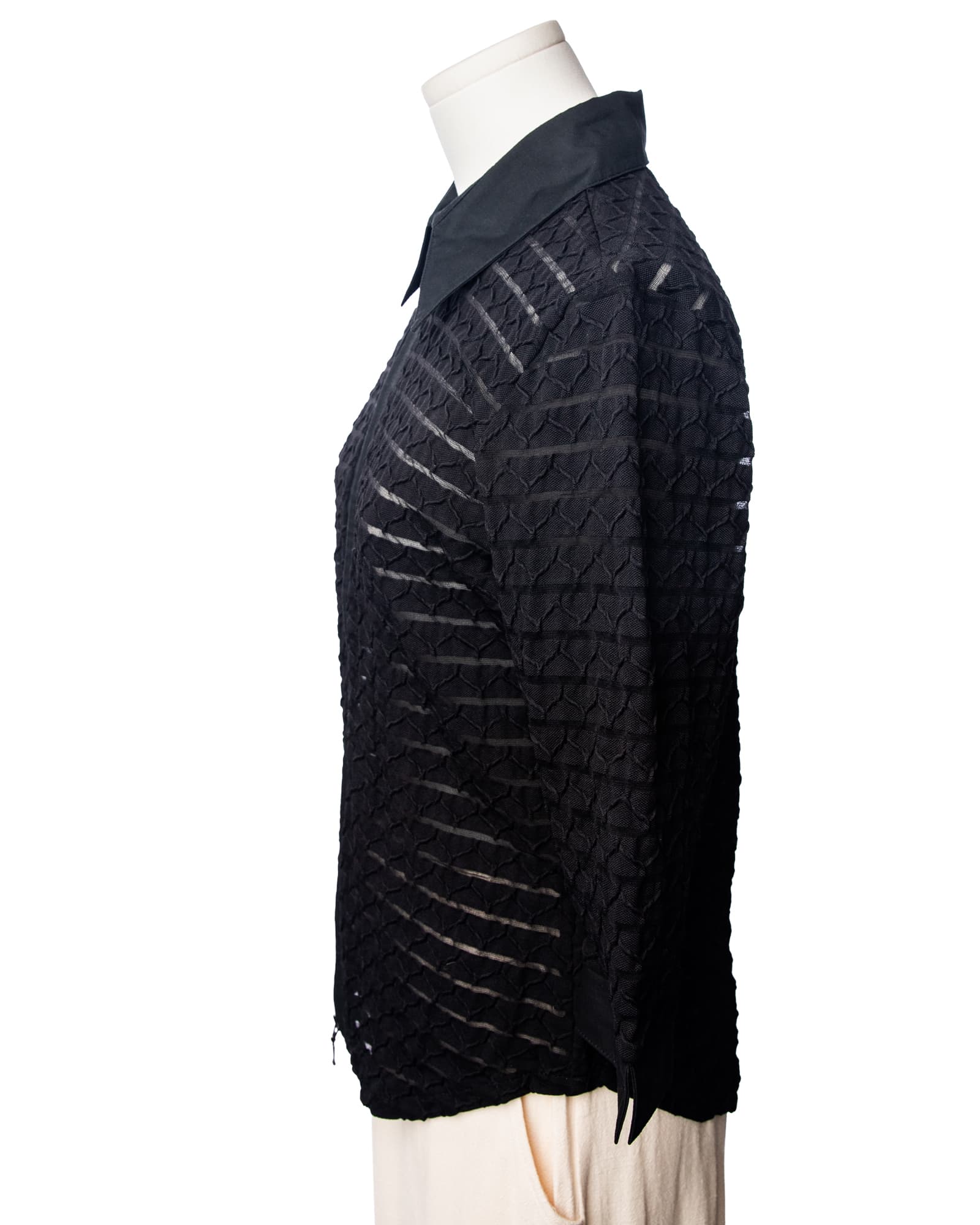 Rayure Paris Noir Semi-Sheer Textured Zip Top
