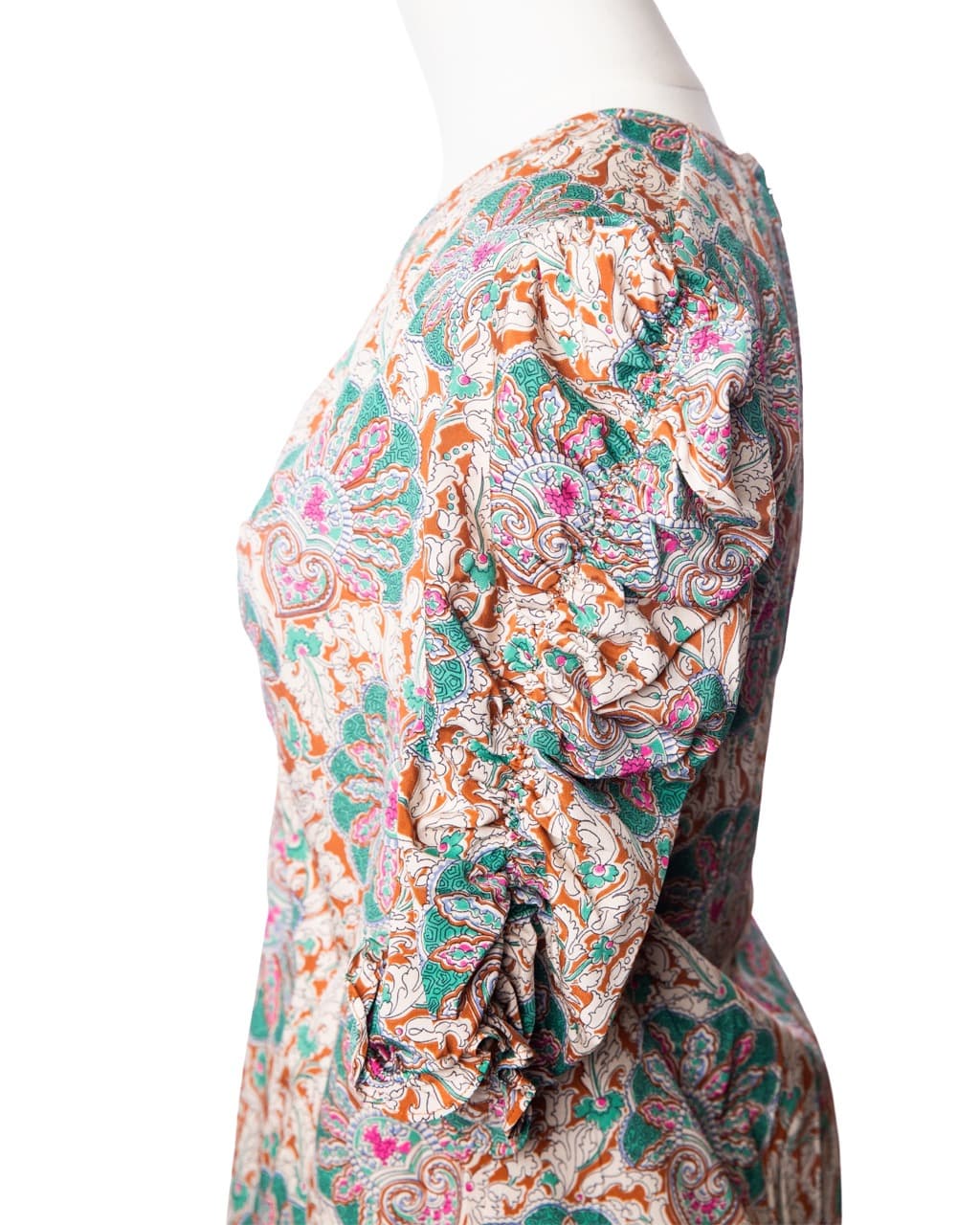 Veronica Beard Silk Paisley Ruched Sleeve Blouse