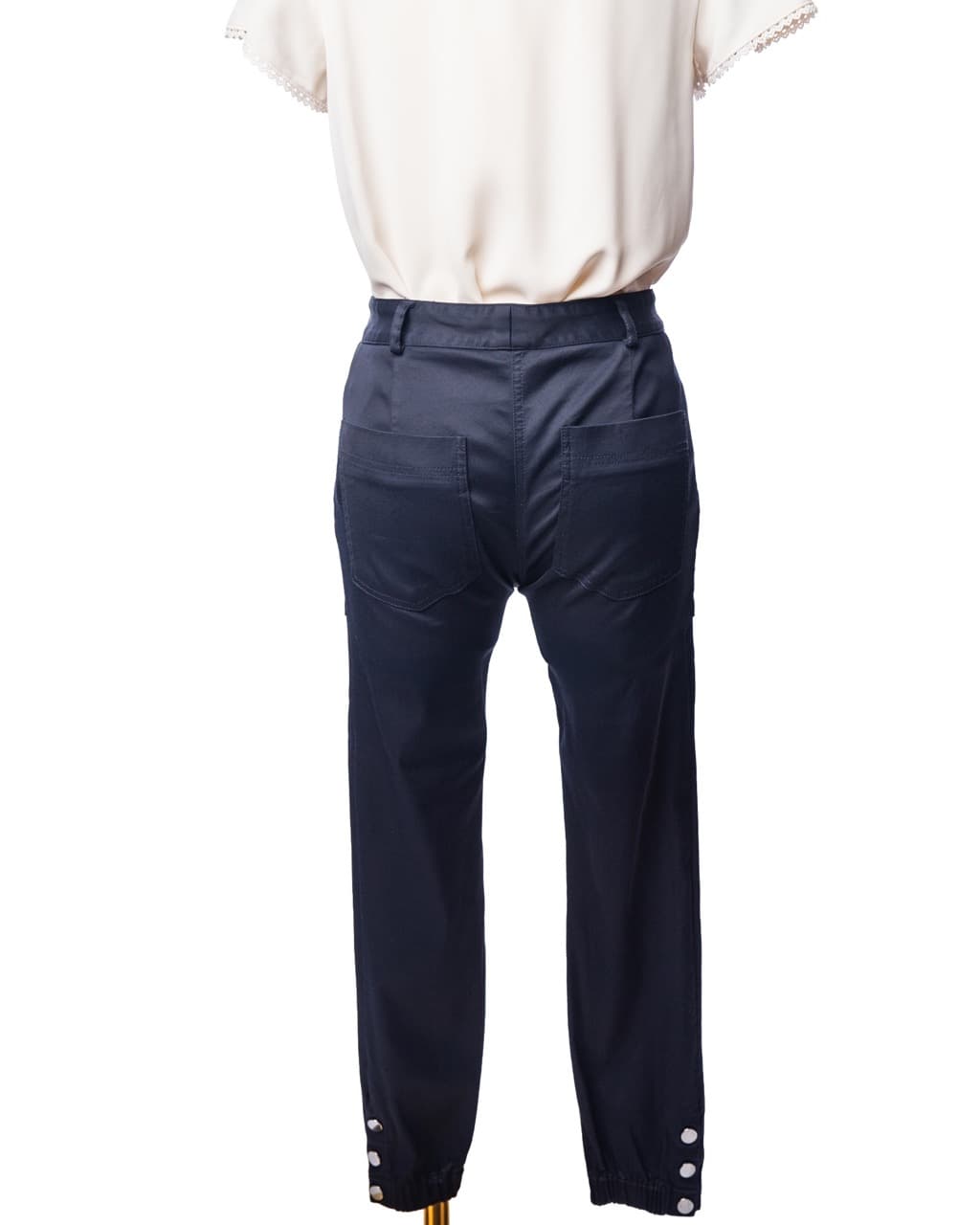 Veronica Beard Navy Textured Zip Pocket Tapered Cargo Jogger Pants