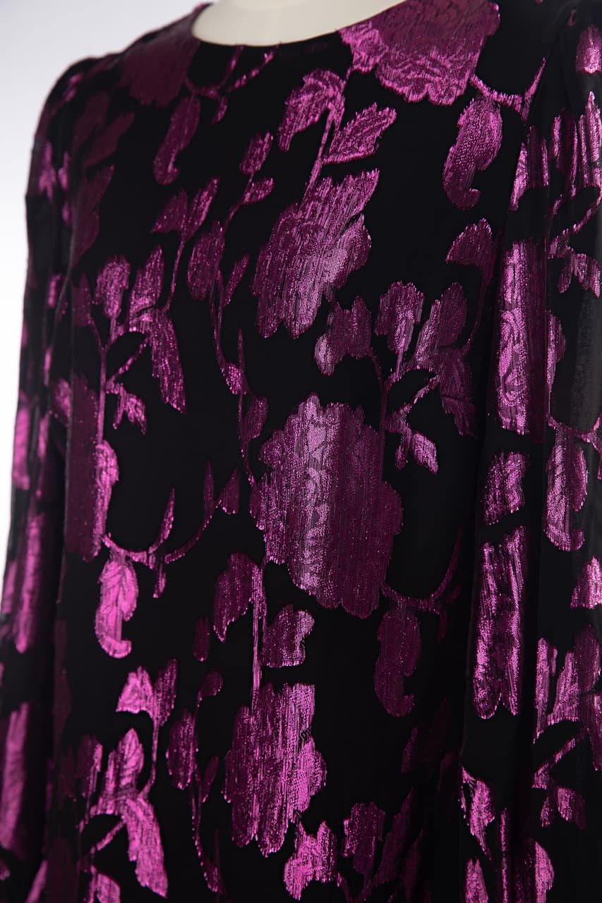 Milly Metallic Floral Chiffon Shift Dress