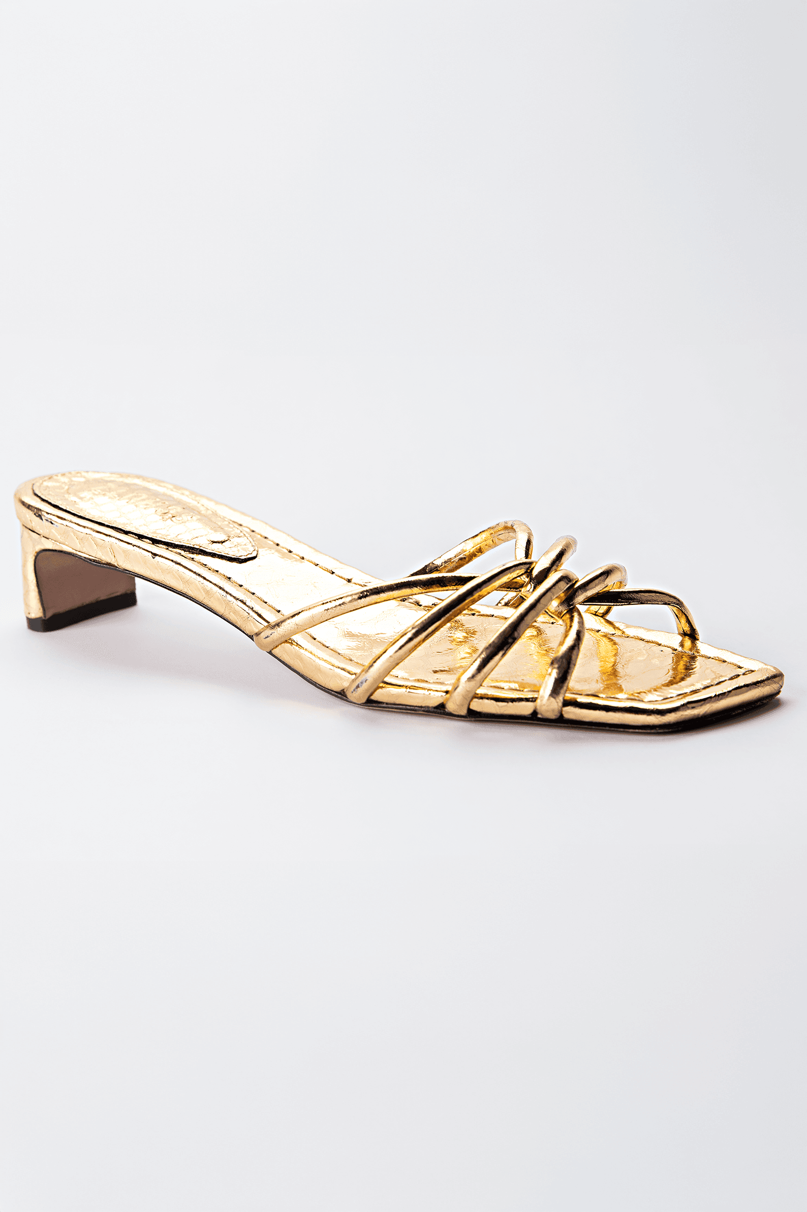 Gold Metallic Strappy Kitten Heel Sandals