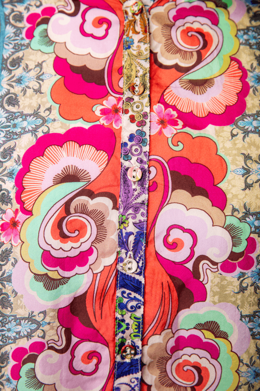Johnny Was NWT 100% Silk Mixed Print Button-Front Blouse