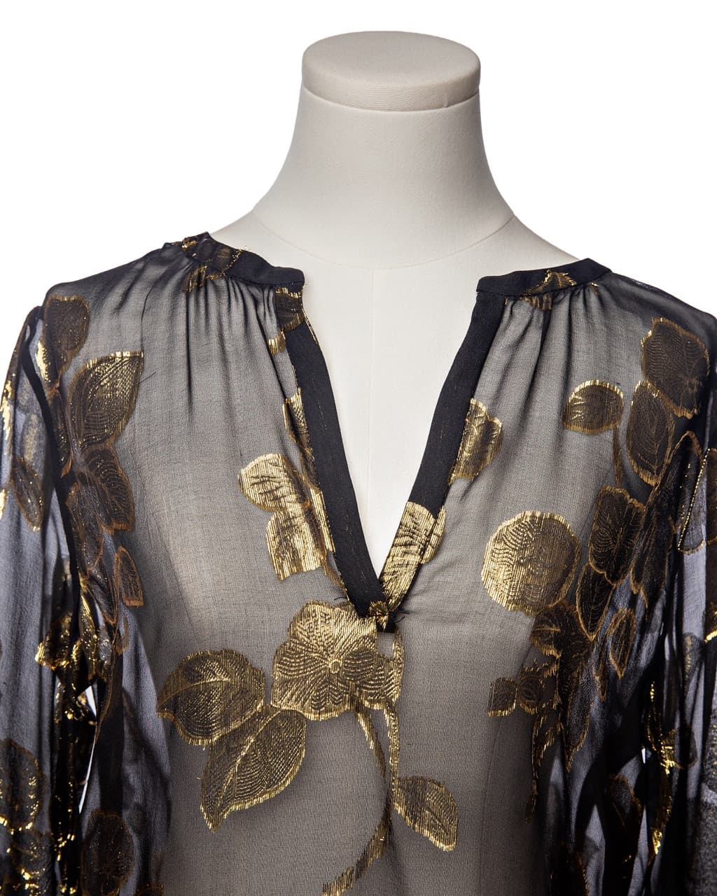 Joie Black & Gold Metallic Silk Blouse