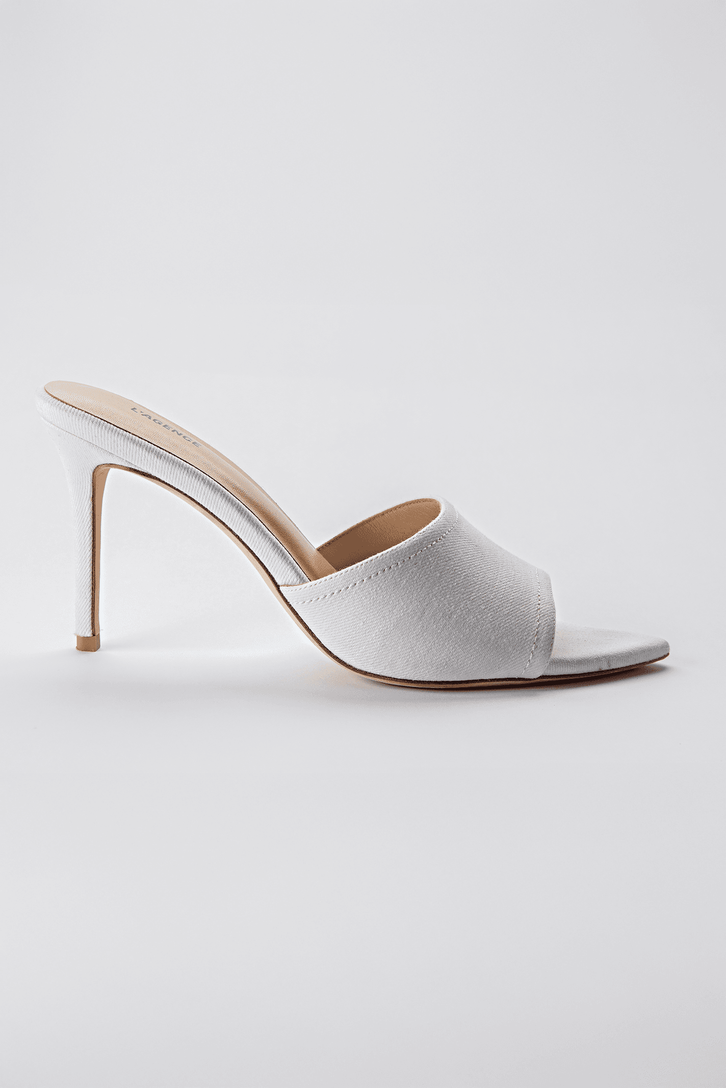 Ivory Satin Pointed Toe Mule Heels