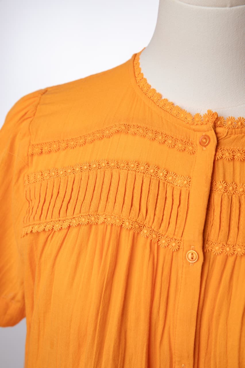 ME+EM Orange Pintuck Button Front Blouse - 100% Cotton