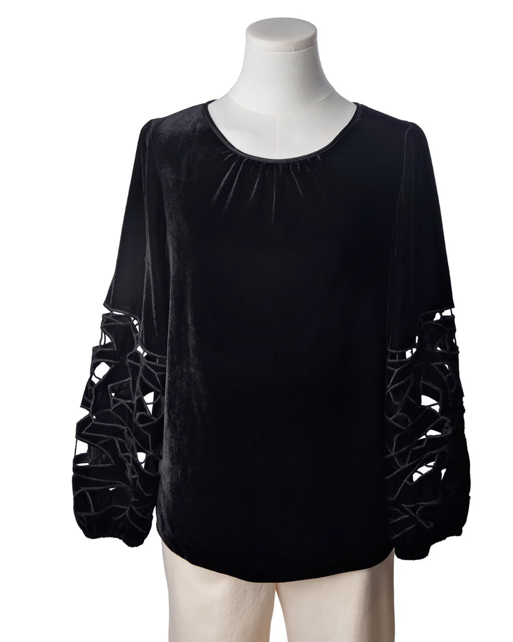 Joie Black Velvet Cut-Out Sleeve Blouse