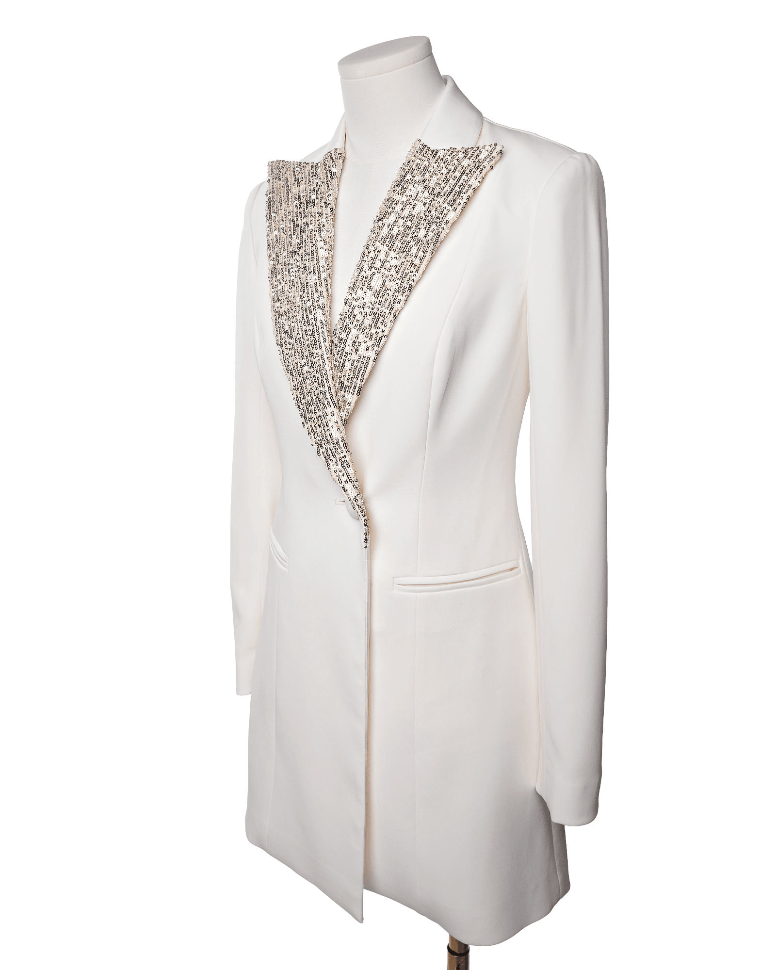 Jay Godfrey Ivory Sequin Shawl Collar Blazer Dress