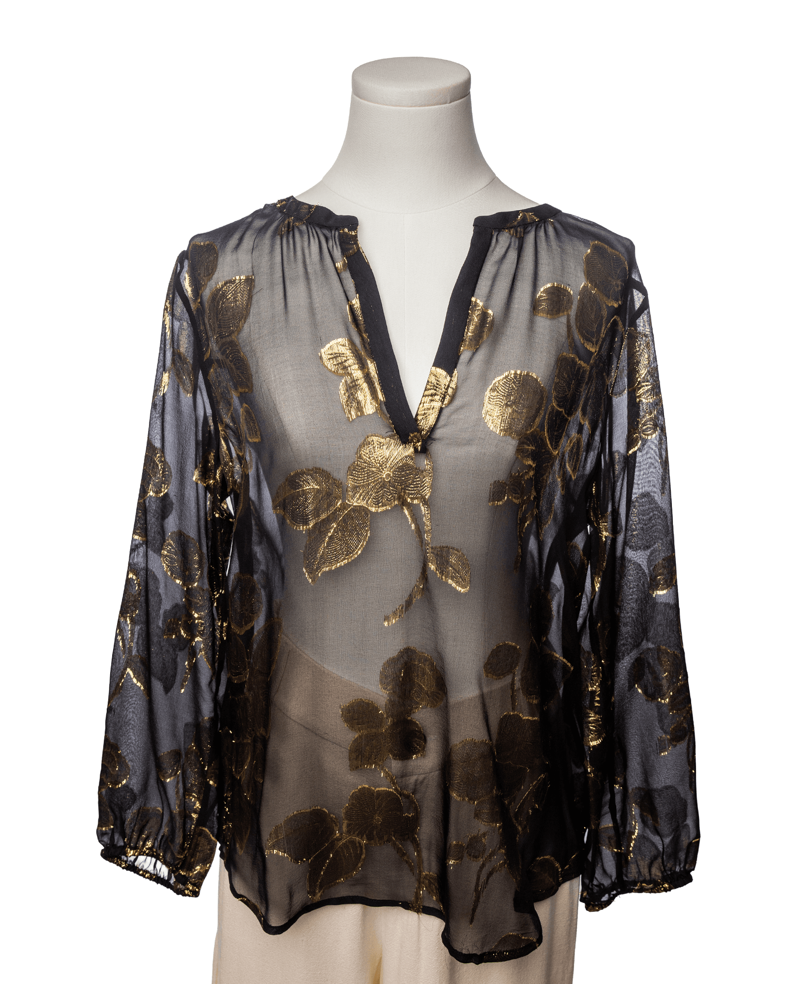 Joie Black & Gold Metallic Silk Blouse