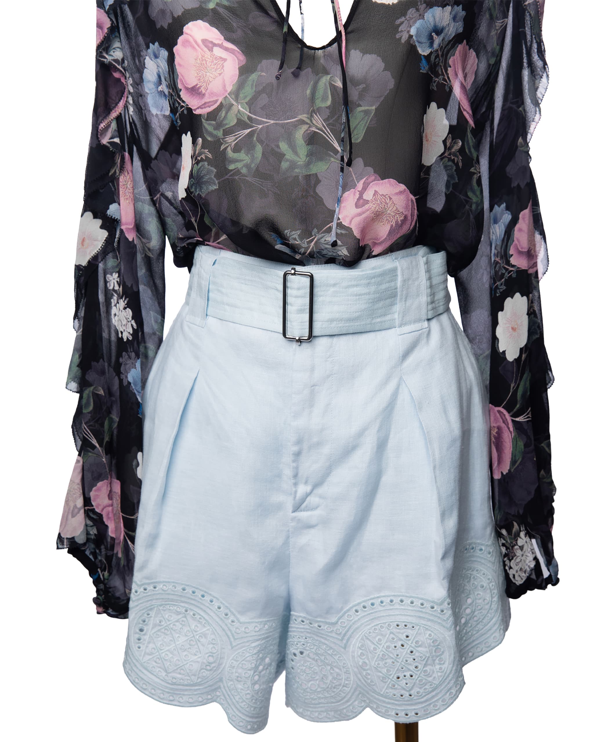 A.L.C. Milos Ice Water Eyelet Linen Shorts