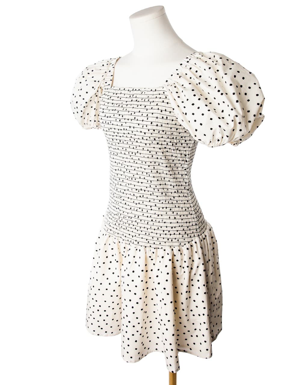 Tanya Taylor Eden Polka Dot Puff-Sleeve Smocked Mini Dress