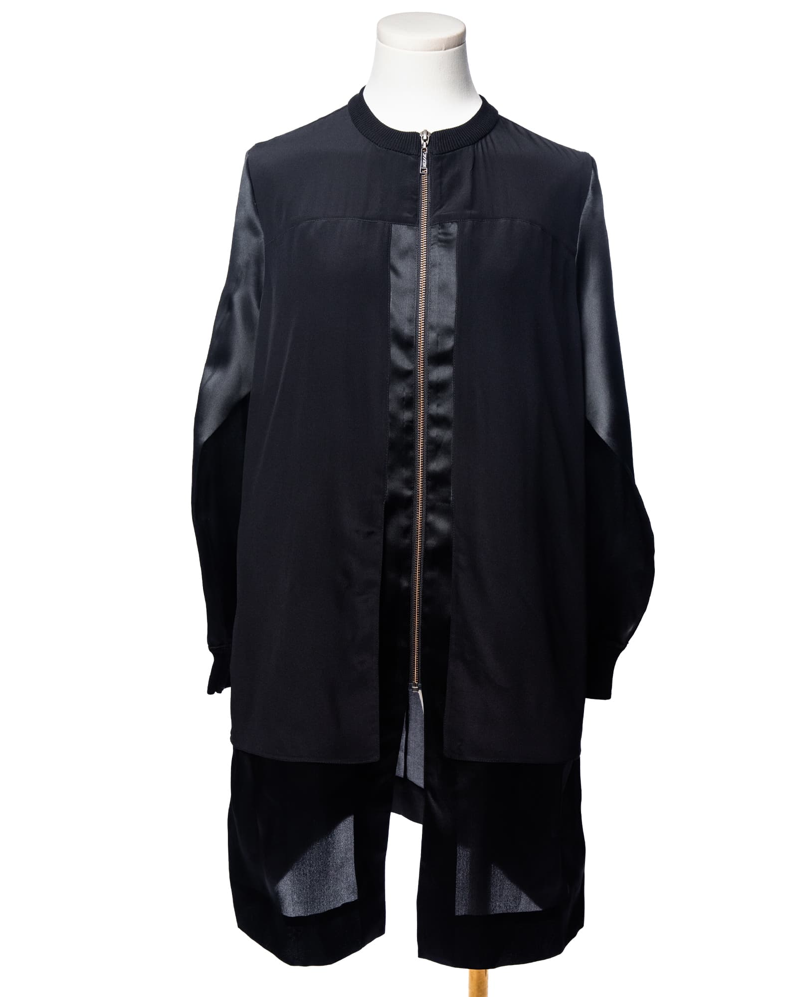 Misook Black Silk Zip-Front Longline Blouse Tunic