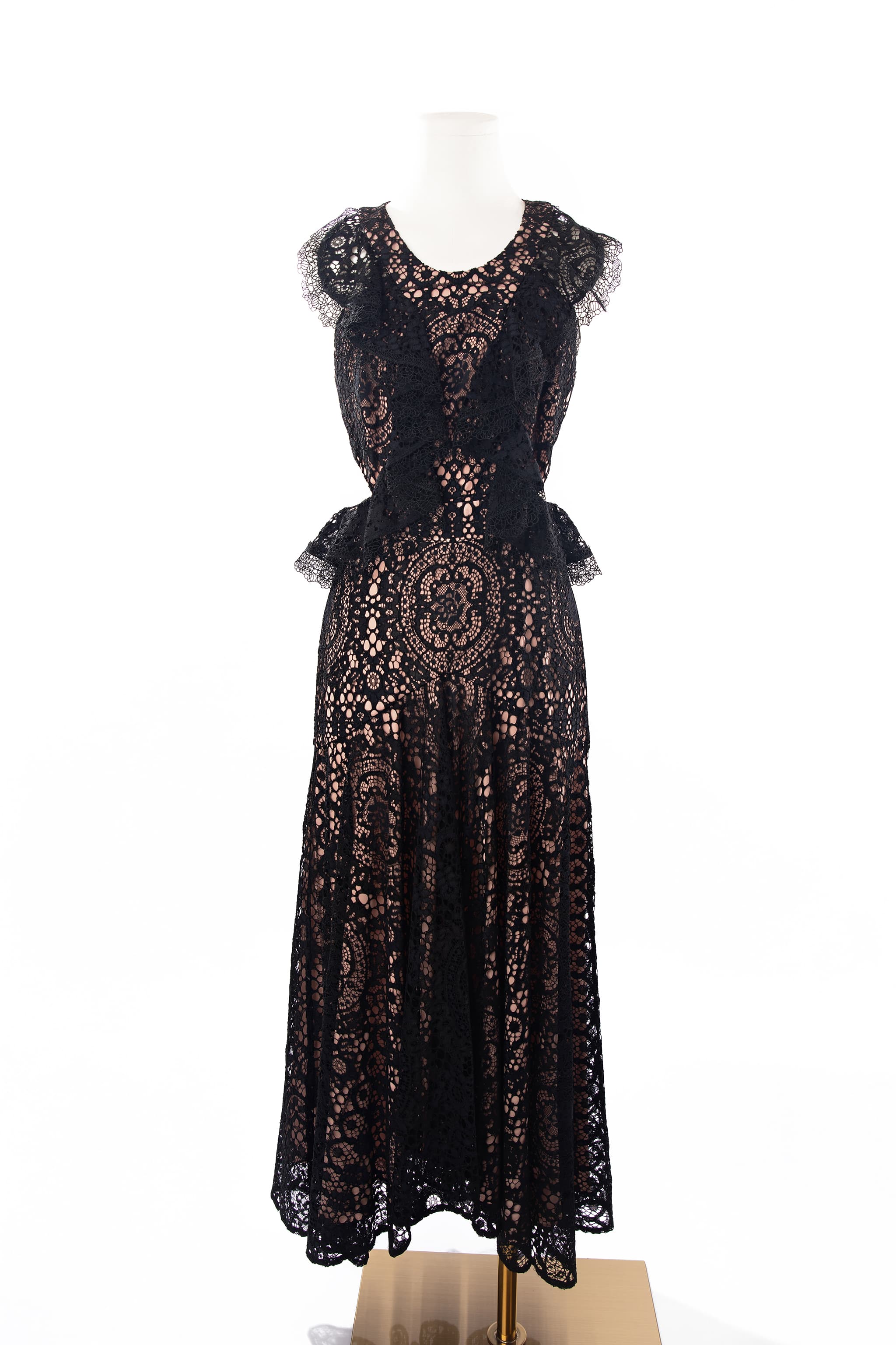 Alexis Midnight Lace Ruffle Midi Dress