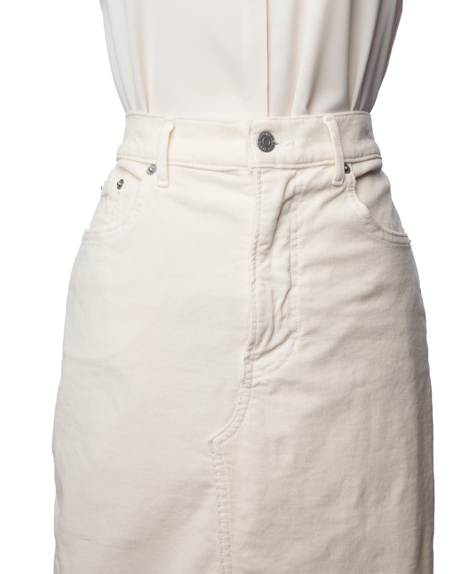 Veronica Beard Ivory Corduroy Front-Slit Pencil Skirt