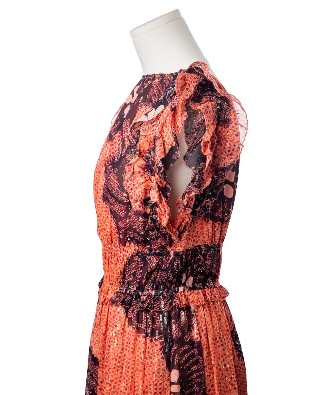 Ulla Johnson Silk Metallic Ruffle Midi Dress