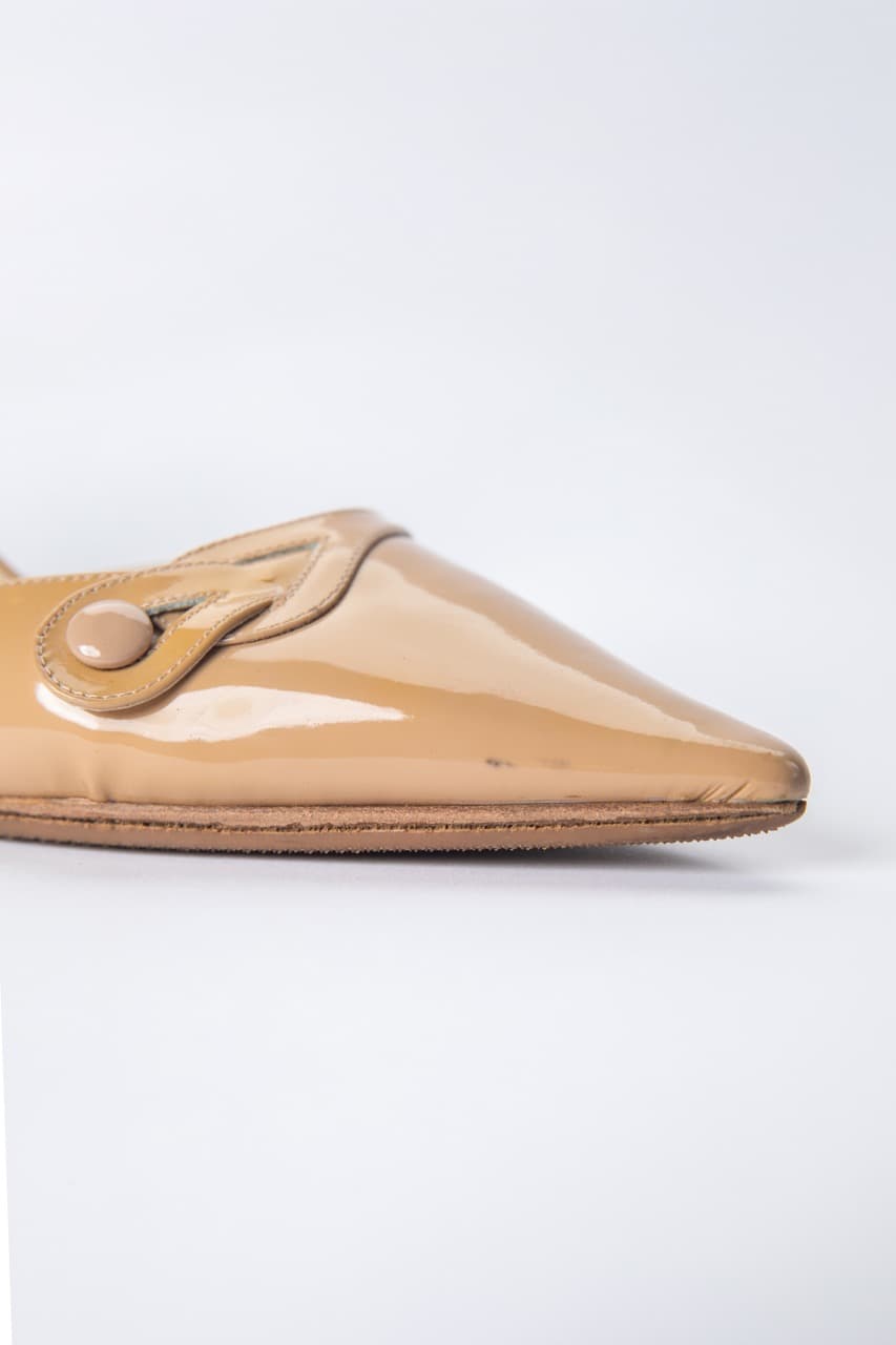 Jimmy Choo Nude Patent Leather Slingback Kitten Heels