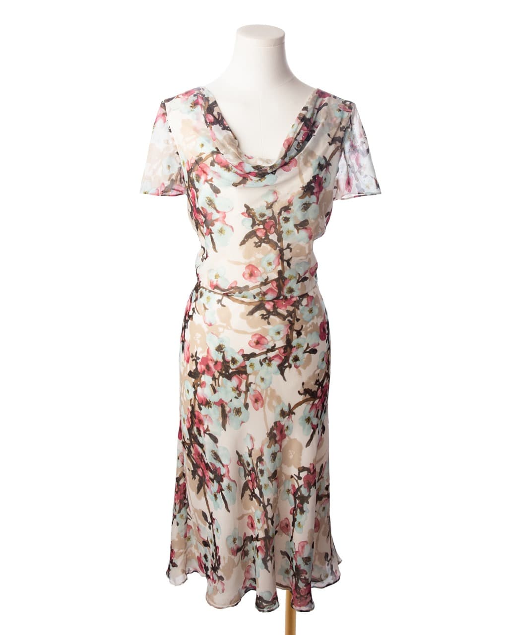 St. John Evening Silk Watercolor Floral Midi Dress