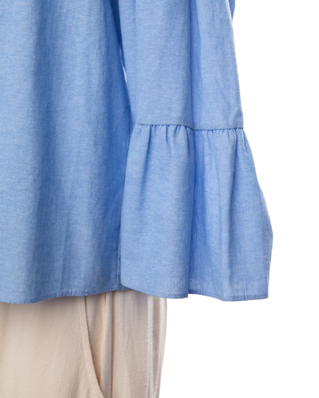 MISA Los Angeles Alma Off-the-Shoulder Ruffle Top in Denim Blue