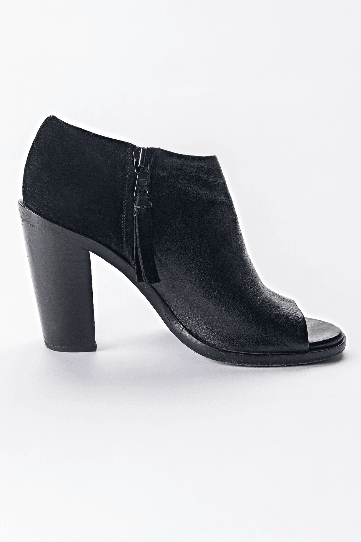 Black Leather Peep Toe Ankle Booties