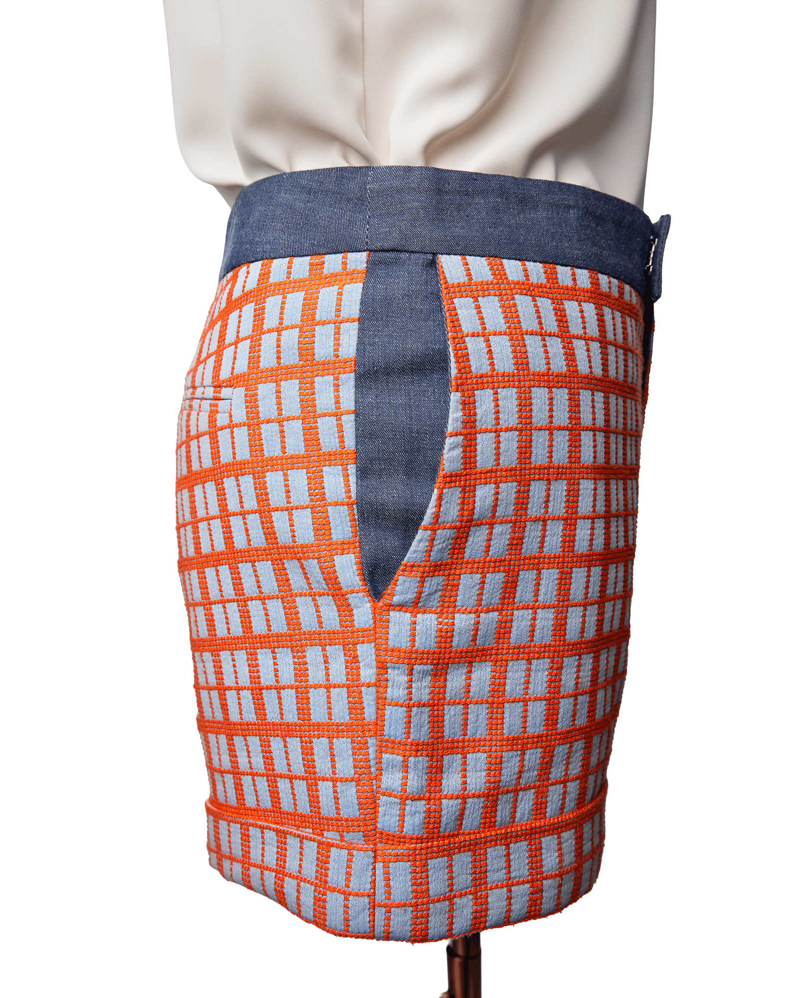 Derek Lam 10 Crosby Orange Embroidered Grid Shorts
