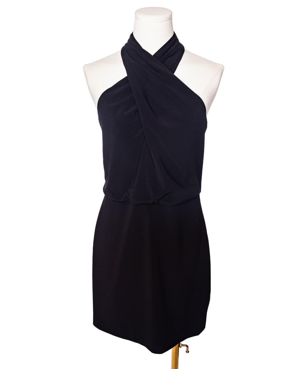 HALSTON Black Crisscross Halter Mini Dress