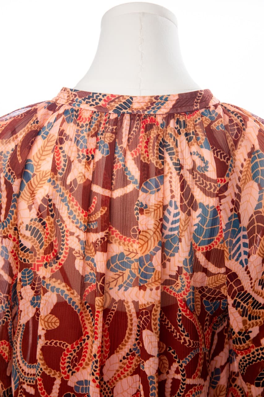 A.L.C. Delphina 100% Silk Botanical Paisley Tie-Neck Blouse