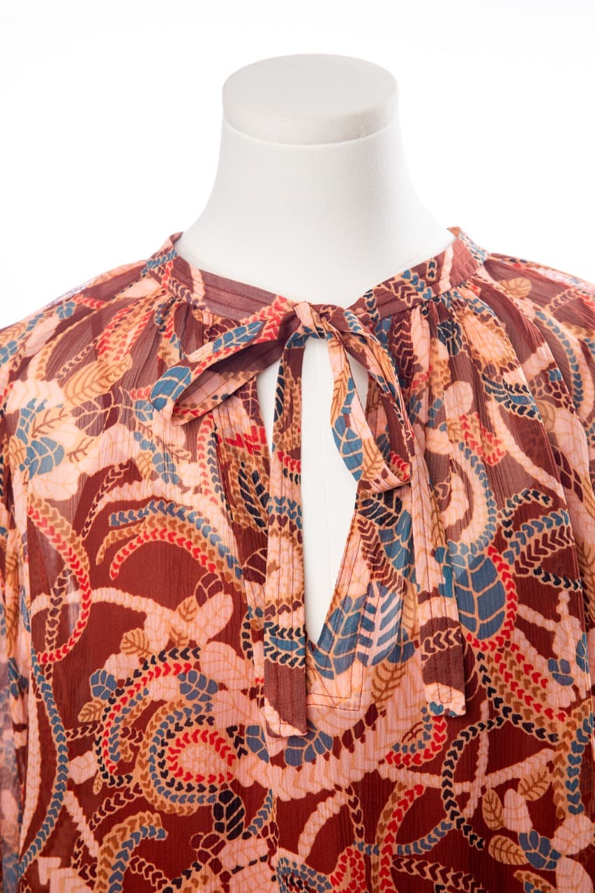 A.L.C. Delphina 100% Silk Botanical Paisley Tie-Neck Blouse
