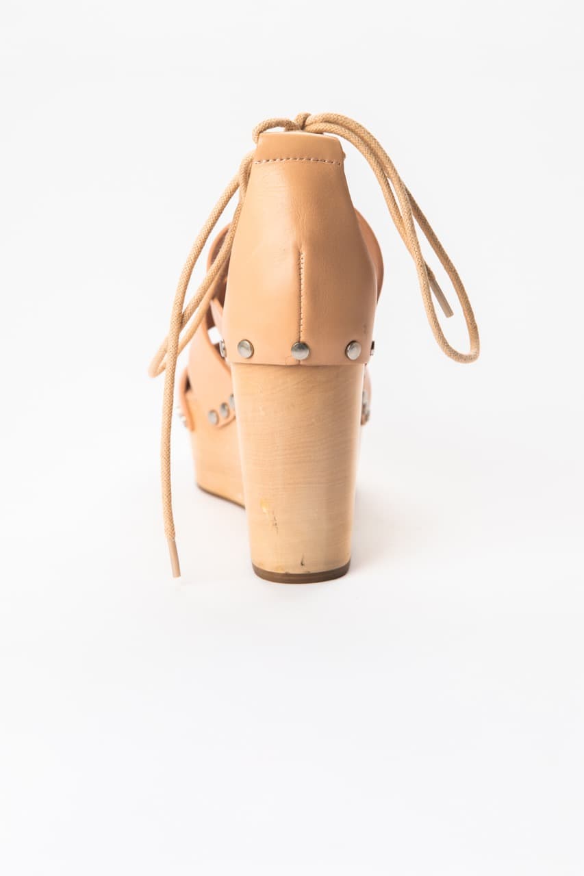 Loeffler Randall Tan Leather Lace-Up Platform Wedge Sandals