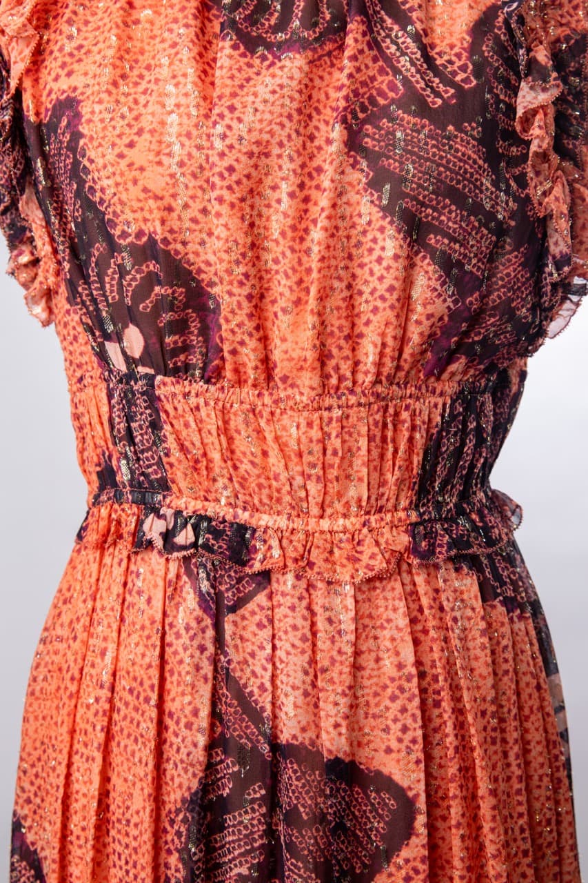 Ulla Johnson Silk Metallic Ruffle Midi Dress
