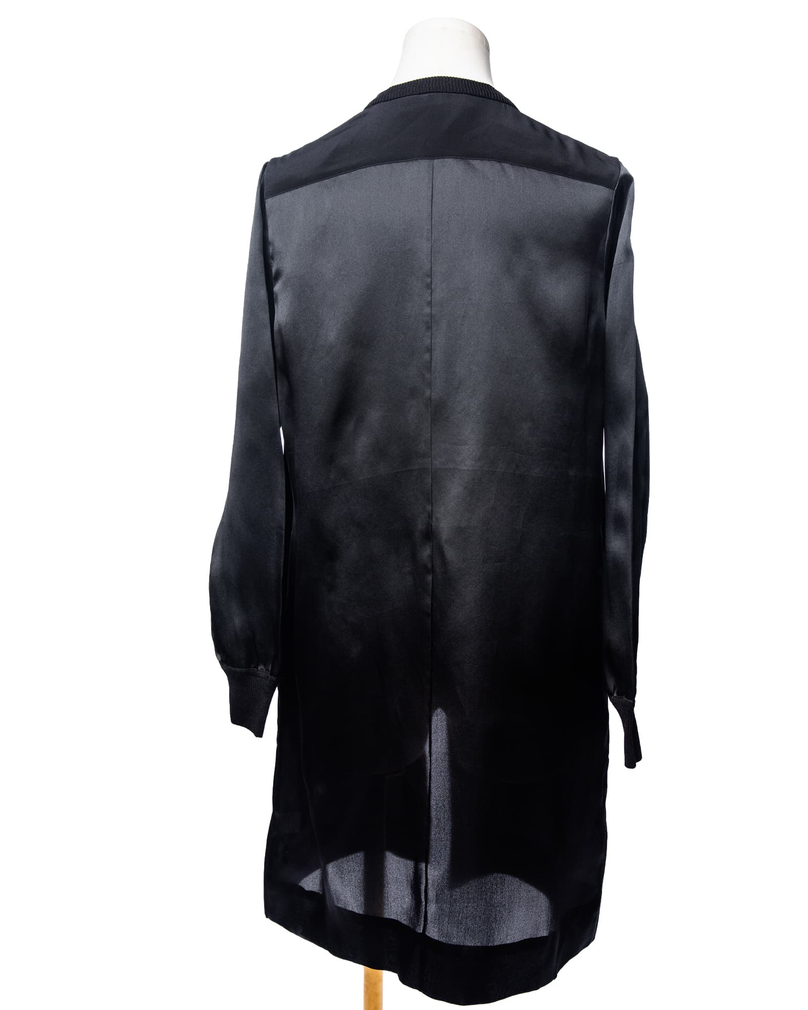 Misook Black Silk Zip-Front Longline Blouse Tunic