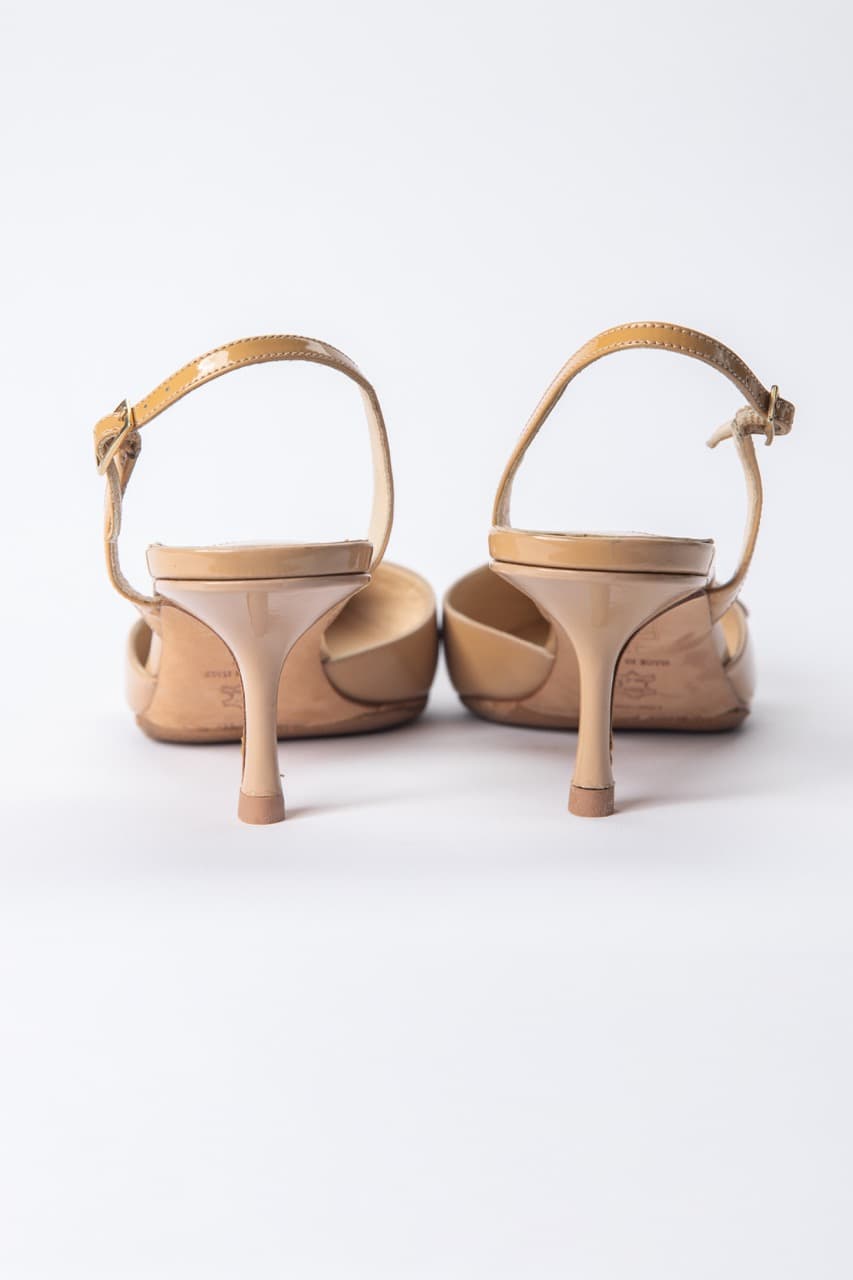 Jimmy Choo Nude Patent Leather Slingback Kitten Heels