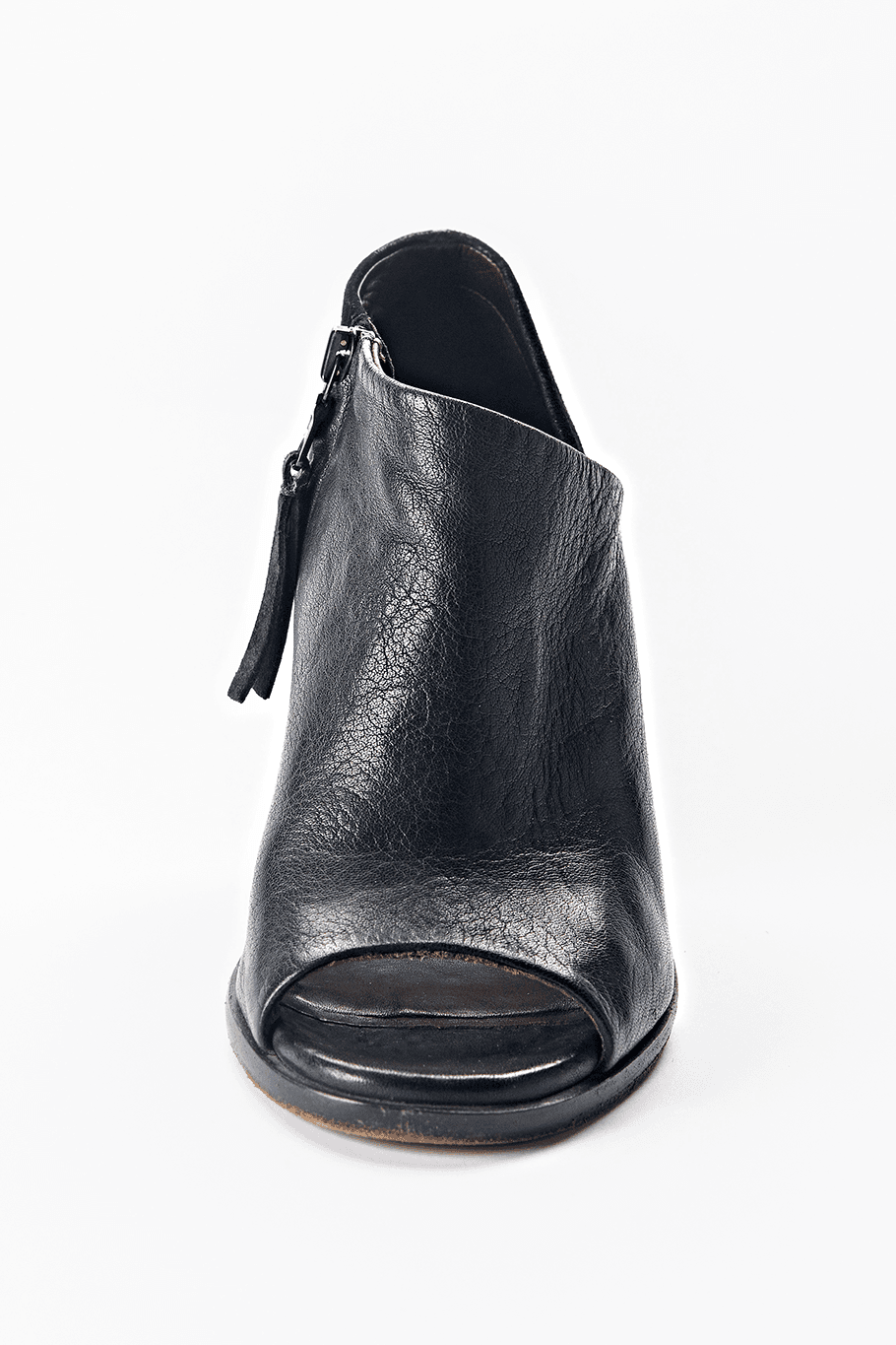 Black Leather Peep Toe Ankle Booties