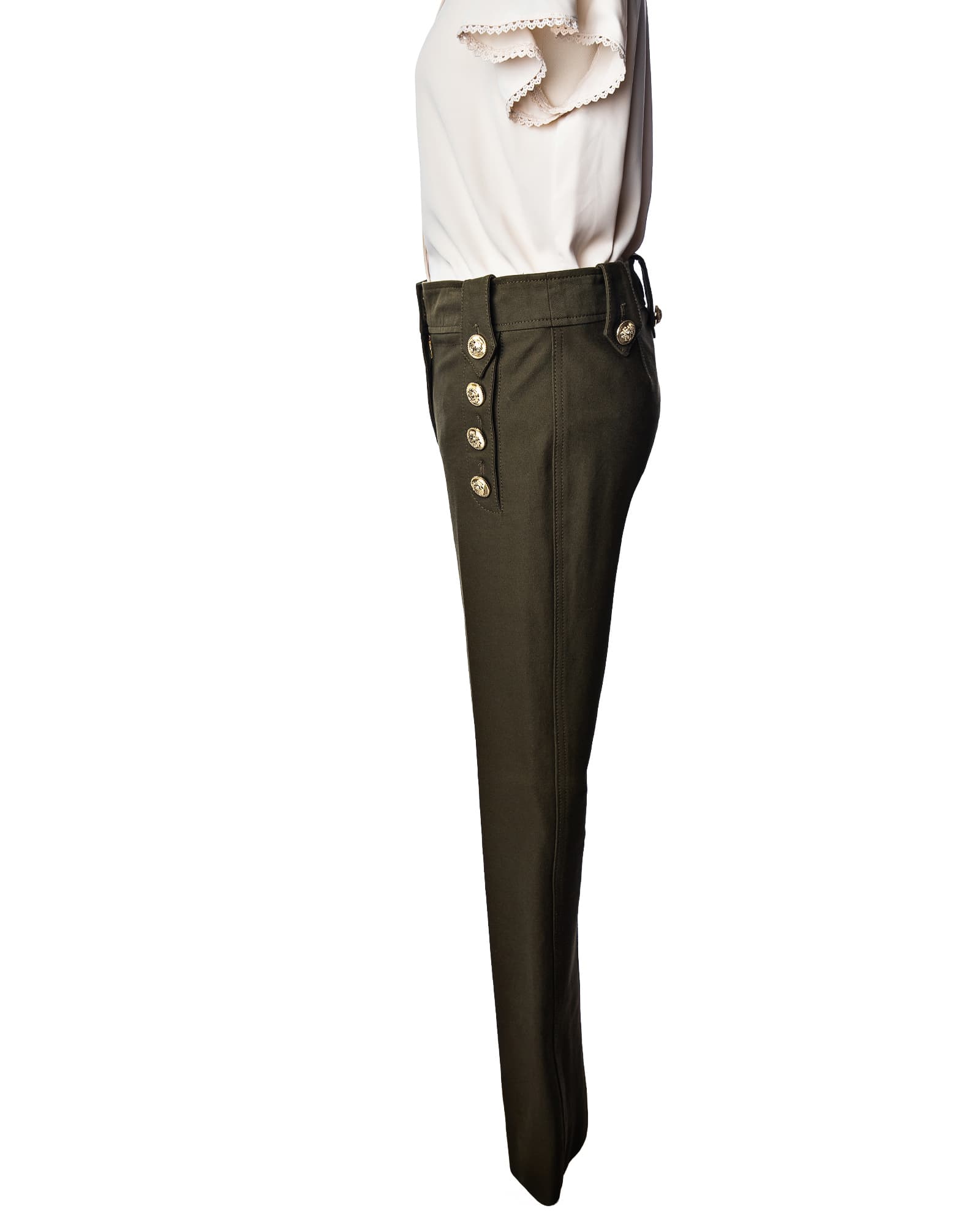 Derek Lam 10 Crosby Military Green Gold Button Flare Pants