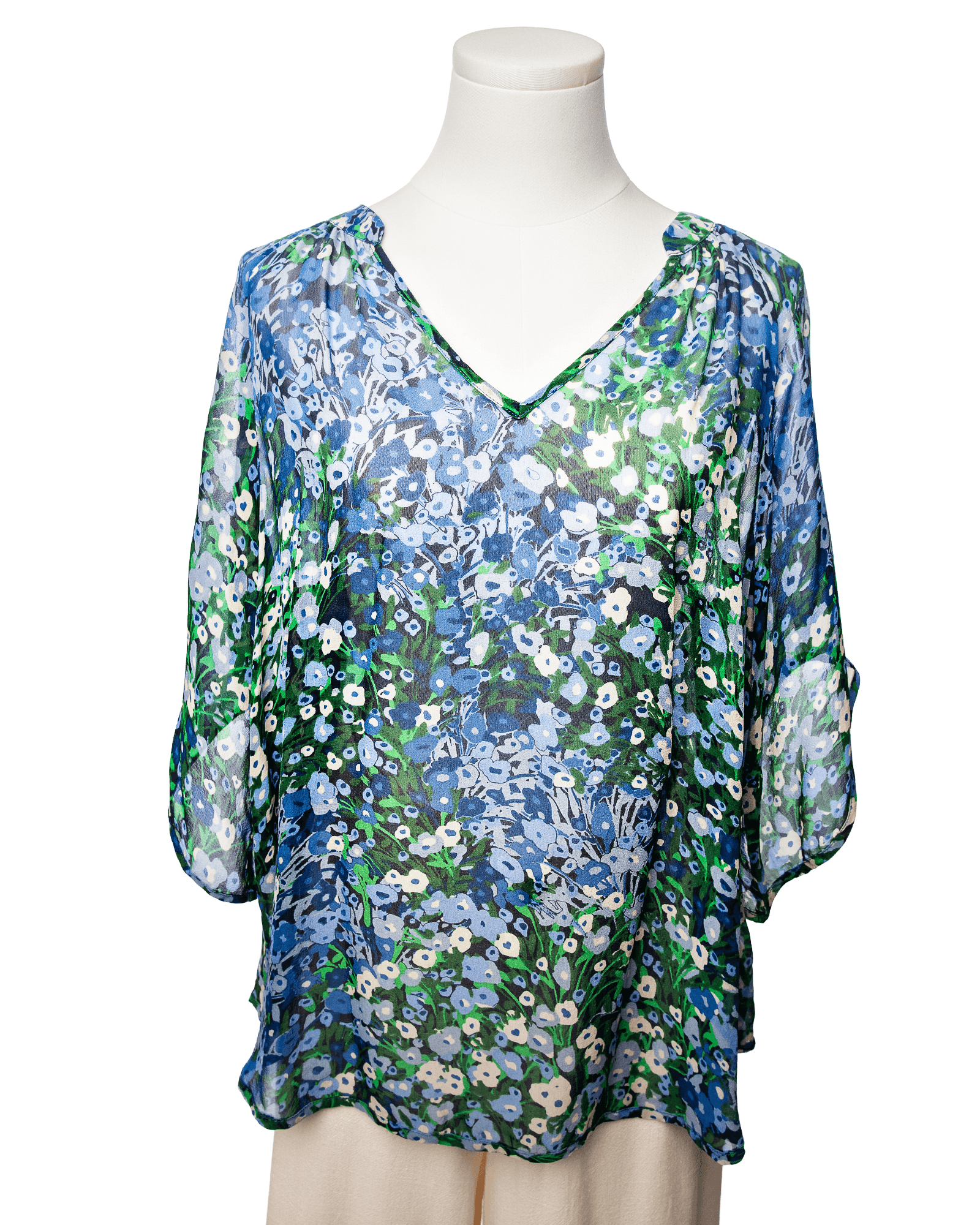 Fei Blue Garden Floral Silk Blouse