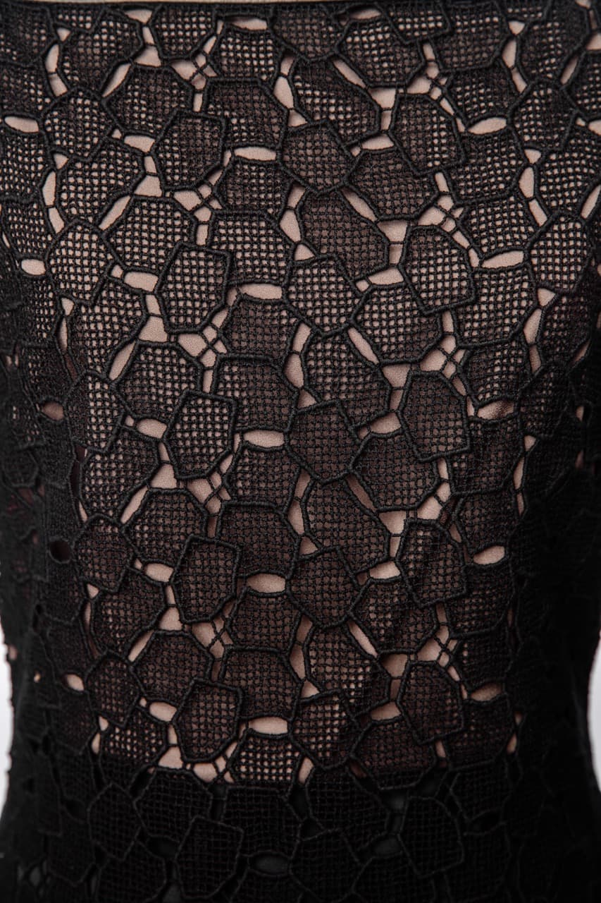 Diane von Furstenberg Black Lace & Leather Accent Cocktail Dress