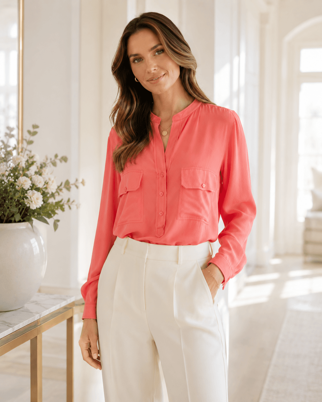 Stella McCartney Coral Silk Utility Blouse